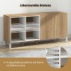 Buffet sideboard with natural wood finish, featuring 4 compartments and 5 adjustable shelves for versatile storage.