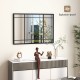 Black metal framed wall mounted mirror, 40 x 28 inches, shatterproof design for living room or bedroom decor.