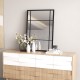 Black metal framed wall mounted mirror, 40 x 28 inches, ideal for living room or bedroom decor with shatterproof design.