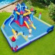 Rocket theme inflatable water slide park with multiple slides and splash pool, perfect for summer fun in the yard.