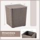 Outdoor resin storage side table with removable lid, wicker-woven accent, ideal for patio and garden use.