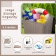 Outdoor resin storage side table with wicker-woven accent, 11.5-gallon capacity for cushions, snacks, and pool supplies.