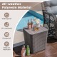 Outdoor resin storage side table with removable lid, UV-resistant polyresin, perfect for patio or poolside use.