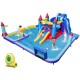 Rocket theme inflatable water slide park with slides, splash pool, and water guns for summer fun and active play.