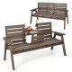 Outdoor fir wood bench in gray with a foldable middle table, perfect for patio seating and gatherings.