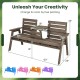 Outdoor fir wood bench with foldable middle table, gray finish, ideal for patio seating and creative color.