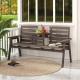 Outdoor fir wood bench with a foldable middle table, featuring a rustic gray finish, ideal for patio and garden use.