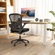 Adjustable swivel mesh task office chair in black with flip-up armrests, designed for comfort and ergonomic support.