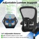 Adjustable lumbar support on a black mesh office chair, designed to reduce fatigue during long hours of sitting.