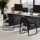 Black waiting room chair set with sled base and padded armrests, ideal for office or reception areas.