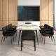 Black waiting room chairs with ergonomic backrests and soft padded armrests, ideal for office or conference room use.