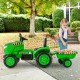 Green 12V kids ride-on tractor with detachable trailer, featuring parental remote control for safe outdoor fun.