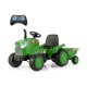Green 12V kids ride-on tractor with detachable trailer and remote control, featuring music and safe slow start function.