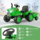 Green 12V kids ride-on tractor with detachable trailer, remote control, music, and adjustable volume for outdoor fun.