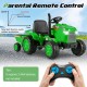 Green 12V kids ride-on tractor with trailer and parental remote control for safe, fun outdoor play.