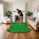 Golf practice putting green mat, 5 x 10 feet, with 3 holes and flags, perfect for indoor or outdoor use.