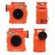 Commercial air blower in orange, featuring a powerful motor and portable design for inflating giant bounce houses.