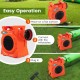 Commercial air blower for giant inflatables, showcasing easy operation steps on a flat surface with a waterproof design.
