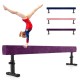 Purple 7.5 feet adjustable gymnastics beam with non-skid suede fabric, ideal for safe practice at various heights.