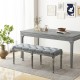 French vintage upholstered dining bench in gray with button tufting, suitable for entryway or dining room use.