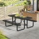 Black outdoor picnic table and bench set for 8, featuring rustproof mesh grid and sturdy metal structure for durability.