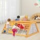 5-in-1 wooden jungle gym with slide, climbing wall, and rope for indoor play, perfect for children aged 3 to 8 years.