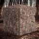 360-degree camouflage hunting blind with one-way see-through panels, spacious for 2-3 hunters, ideal for outdoor use.