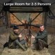 Hunting blind for 2-3 persons with 360-degree visibility, featuring camouflage patterns and large windows for optimal.