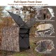 Hunting blind with full-open front door, camouflage pattern, and 360-degree visibility for 2-3 hunters in natural.