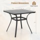 32-inch gray patio dining table with a wood-like textured top and curved legs, perfect for outdoor dining.