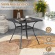 32-inch gray patio dining table with a robust metal structure and curved legs, perfect for outdoor dining.