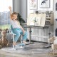 Height adjustable kids study desk in gray with tilt desktop, featuring a hutch and drawer for organized study space.