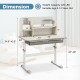 Height adjustable kids study desk in gray with tilt desktop, hutch, and large drawer for ages 3-12 years.
