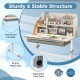 Height adjustable kids study desk in gray with a tilt desktop, sturdy metal legs, and hutch for organized storage.