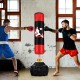 Freestanding 70-inch punching bag with anti-tear PU leather, filled base, and 12 suction cups for stable training.