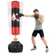 Freestanding 70-inch punching bag with fillable base, shock absorbers, and 12 suction cups for stable training.