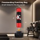 Freestanding punching bag with a 70-inch height, fillable base, and 12 suction cups for stable, quiet training.