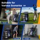 Golf bag organizer for 2 bags with shelves and lockable wheels, ideal for home, garage, or outdoor golf club use.