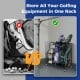 Golf bag organizer with space for 2 bags, shelves, and lockable wheels, ideal for indoor and outdoor use.