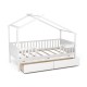 Twin house bed in white with a charming roof design and protective fence, perfect for safe and imaginative playtime.
