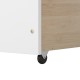 Close-up of the Twin House Bed's smooth rolling casters, featuring a white finish and natural wood accents for easy.