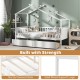 Twin house bed in white with roof and fence rails, featuring 2 storage drawers for organized bedroom space.