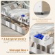 Twin house bed with two large storage drawers and smooth rolling casters for easy organization and movement.