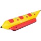 3-person inflatable banana boat in bright red and yellow with electric air pump, featuring durable PVC construction and.