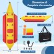 3-person inflatable banana boat in red and yellow with electric air pump, carrying bag, and repair kit for water fun.