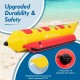 3-person inflatable banana boat in bright red and yellow with non-slip EVA seats, includes electric air pump and.