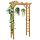 Wooden garden arch trellis for climbing plants, 7 feet tall, featuring a flat roof for hanging decorations and robust.
