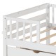 Twin daybed with fence and wooden slats in white, featuring two spacious drawers for organized storage.