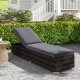 Patio wicker lounge chair with adjustable 4-position backrest and gray cushion, perfect for outdoor relaxation.
