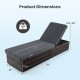 Patio wicker lounge chair dimensions with adjustable backrest, brown PE rattan, and long seat cushion for outdoor.